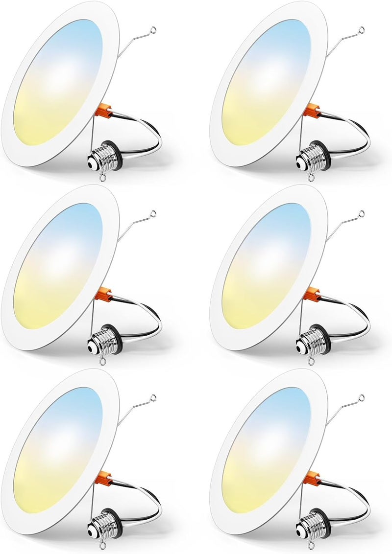 FREELICHT 6 عبوة من إضاءة LED المدمجة 6 بوصة، قابل للاختيار 2700K/3000K/4000K/5000K/6000K، أضواء LED مسطحة قابلة للتعتيم، 10W=110W، 1000LM، مصنفة IC ورطبة، ETL وFCC، بيضاء - Image 1